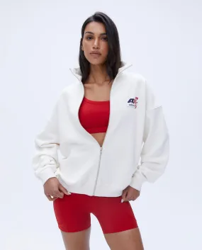 Vintage Sports Oversized Funnel Full Zip Sweatshirt - Marshmallow White