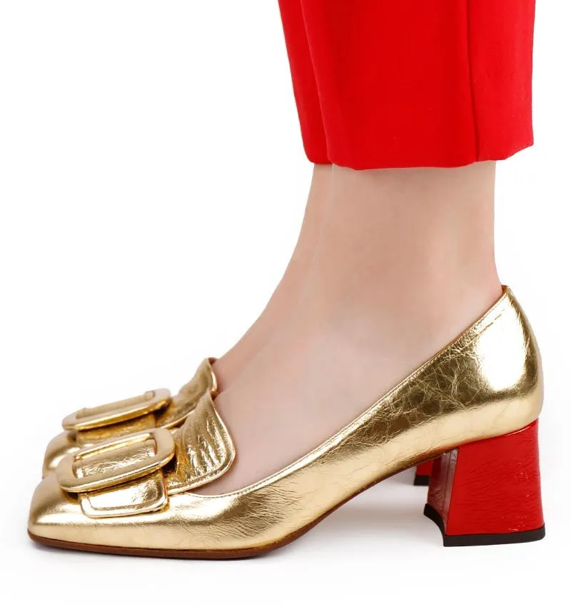 Vyzu Gold with Red Heel