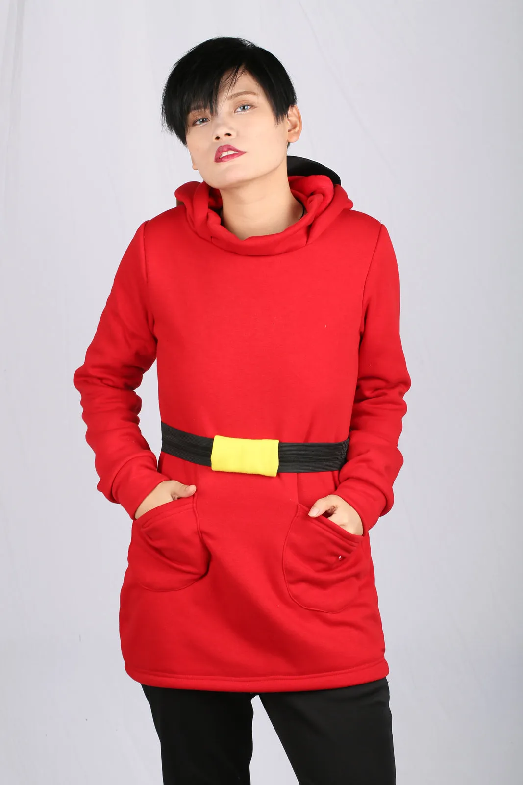 Xcoser Mario Series Shy Guy Hoodie Damen-Kapuzenpullover Cosplay-Kostüm mit Maskendesign