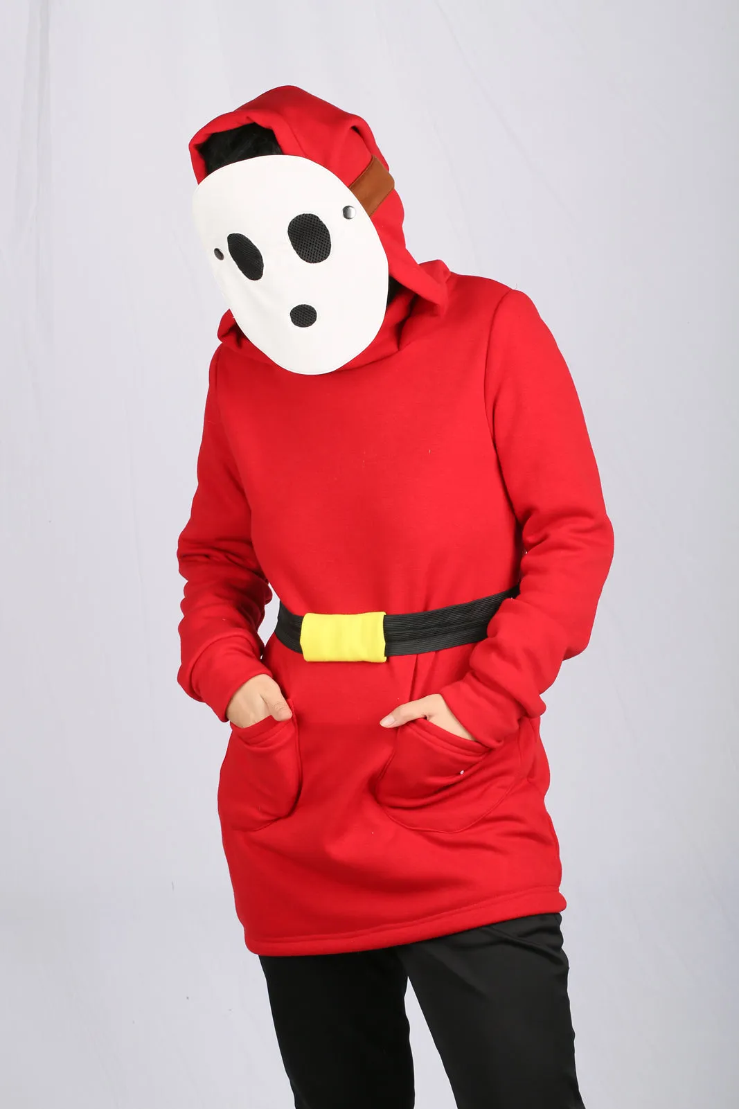 Xcoser Mario Series Shy Guy Hoodie Damen-Kapuzenpullover Cosplay-Kostüm mit Maskendesign