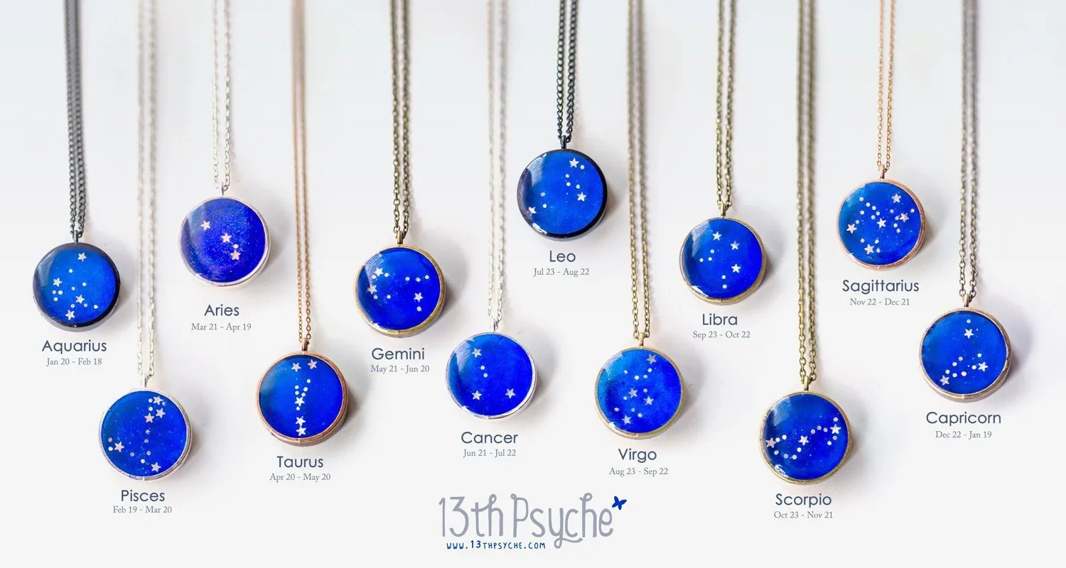 Zodiac jewelry, Aquarius constellation necklace